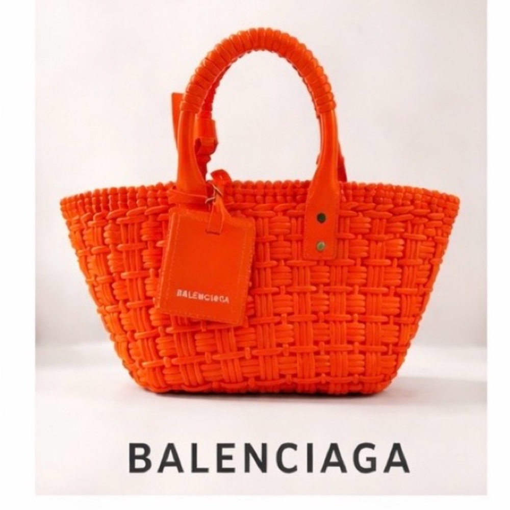 NEW Balenciaga  Bistro Neon Orange Woven Tote with Top Handles